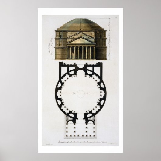 Grondplan en gevel van het Pantheon, Rome, van Poster (Voorkant)