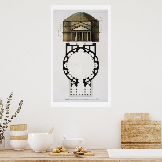Grondplan en gevel van het Pantheon, Rome, van Poster (Keuken)