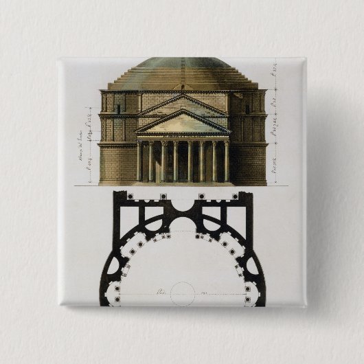 Grondplan en gevel van het Pantheon, Rome, van Vierkante Button 5,1 Cm (Voorkant)