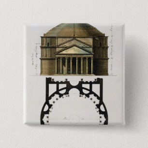 Grondplan en gevel van het Pantheon, Rome, van Vierkante Button 5,1 Cm