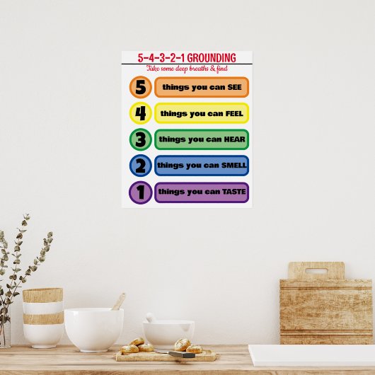Grondtechniek voor angst/stress 5 zintuigen poster (Keuken)