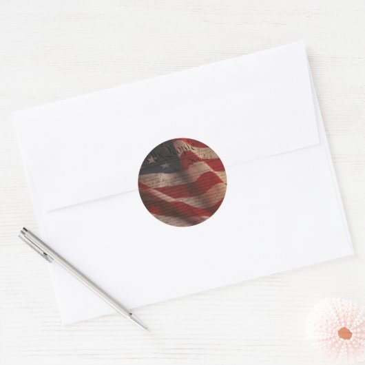 Grondwet en vlag ronde sticker (Envelop)