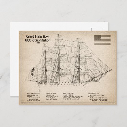 Grondwet VS - Scheepsblauwdruk Plannen SD Briefkaart (Voorkant / Achterkant)