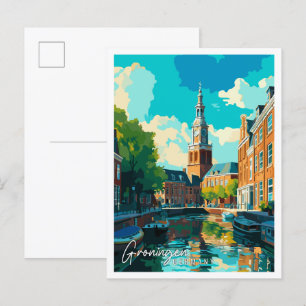 Groningen Duitsland Intage reisillustratie Briefkaart