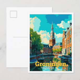 Groningen Nederland Reizen  Illustratie Briefkaart