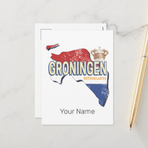 Groningen Nederland Retro Kaart Nederlandse Vintag