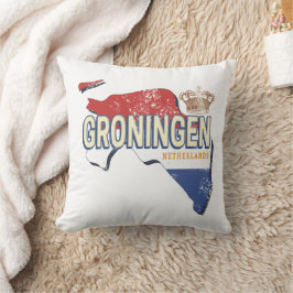 Groningen Nederland Retro Kaart Nederlandse Vintag Kussen