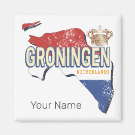 Groningen Nederland Retro Kaart Nederlandse Vintag Magneet