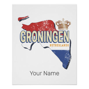 Groningen Nederland Retro Kaart Nederlandse Vintag Perfect Poster