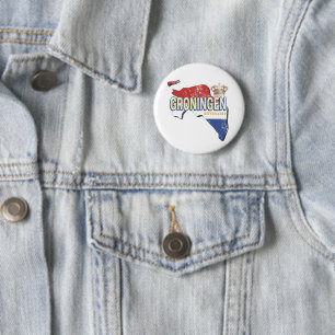 Groningen Nederland Retro Kaart Nederlandse Vintag Ronde Button 5,7 Cm