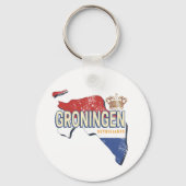 Groningen Nederland Retro Kaart Nederlandse Vintag Sleutelhanger (Voorkant)