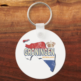 Groningen Nederland Retro Kaart Nederlandse Vintag Sleutelhanger