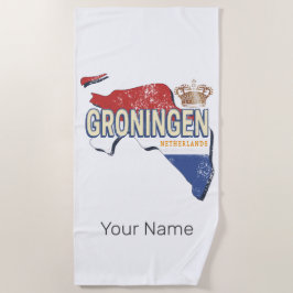 Groningen Nederland Retro Kaart Nederlandse Vintag Strandlaken