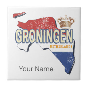 Groningen Nederland Retro Kaart Nederlandse Vintag Tegeltje