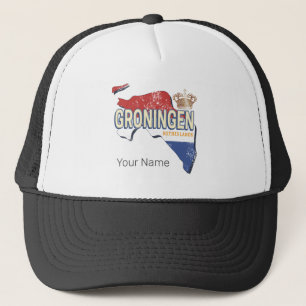 Groningen Nederland Retro Kaart Nederlandse Vintag Trucker Pet