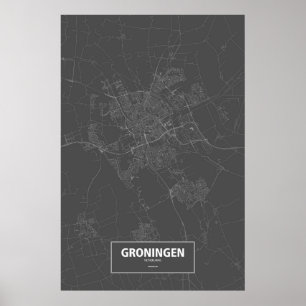 Groningen, Nederland (wit op zwart) Poster