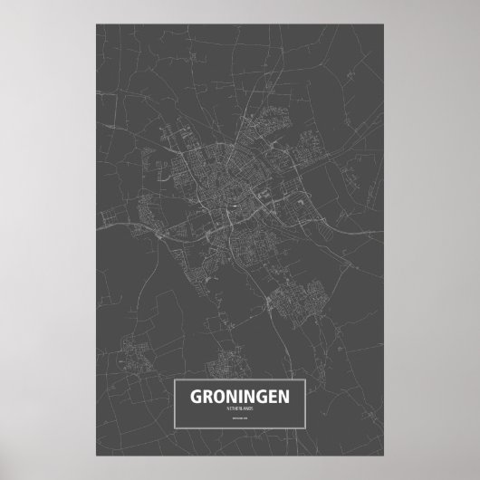 Groningen, Nederland (wit op zwart) Poster (Voorkant)