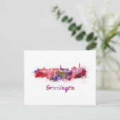 Groningen skyline in waterverf briefkaart (Staand voorkant)