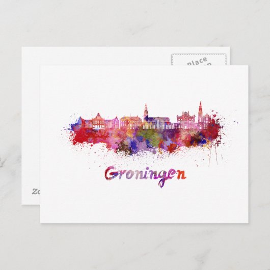 Groningen skyline in waterverf briefkaart (Voorkant / Achterkant)