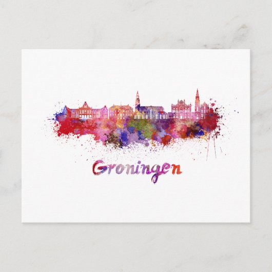 Groningen skyline in waterverf briefkaart (Voorkant)