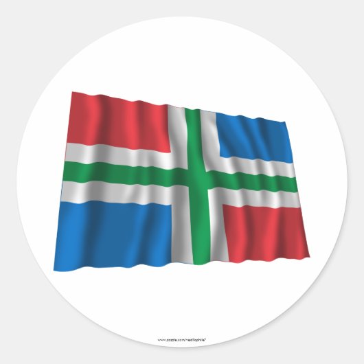 Groningen zwaaiende vlag ronde sticker (Voorkant)