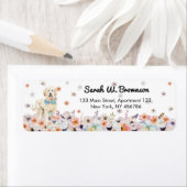 Groodle Goldendoedel Dog met bowtie Spring flower Etiket (Insitu)