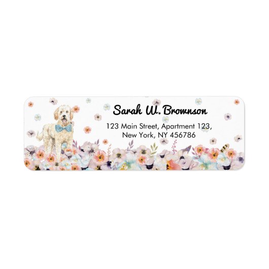 Groodle Goldendoedel Dog met bowtie Spring flower Etiket (Voorkant)