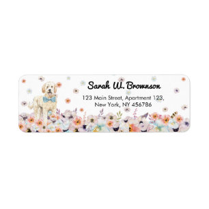 Groodle Goldendoodle Hond met vlinderdas lente blo Etiket