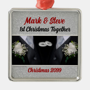 Groom and Groom Gay Marriage 1st Kerstmis Metalen Ornament