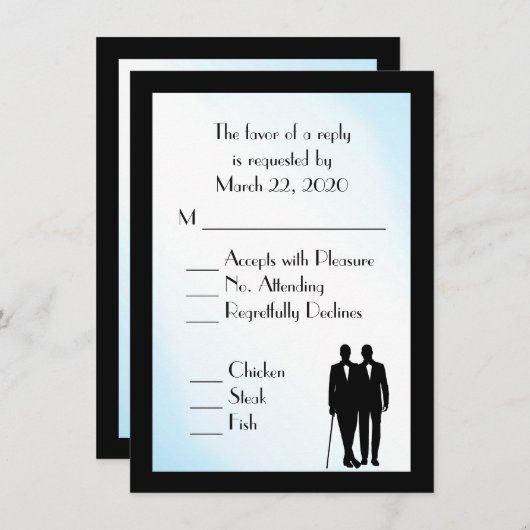 Groom and Groom Menu Weddenschap RSVP Blue (Voorkant / Achterkant)