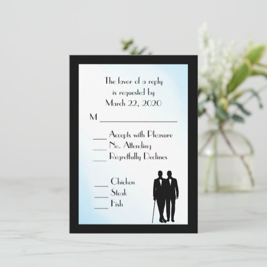 Groom and Groom Menu Weddenschap RSVP Blue (Staand voorkant)