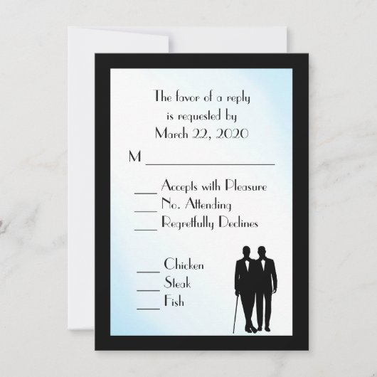 Groom and Groom Menu Weddenschap RSVP Blue (Voorkant)