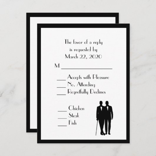 Groom and Groom Menu Weddenschap RSVP Classic Whit (Voorkant / Achterkant)