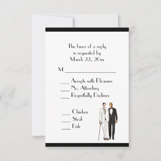 Groom and Groom Menu Weddenschap RSVP Classic Whit (Voorkant)