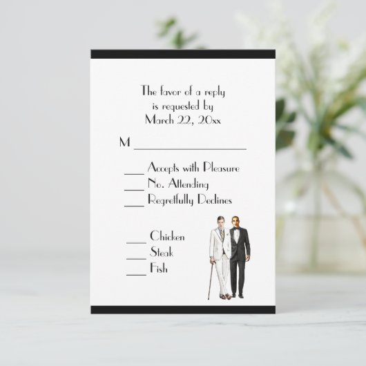 Groom and Groom Menu Weddenschap RSVP Classic Whit (Staand voorkant)