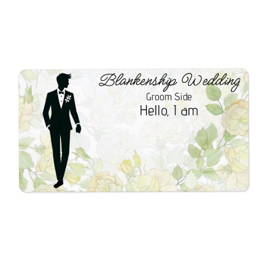 Groom Art Floral Achtergrond Label Naam Tag (Voorkant)