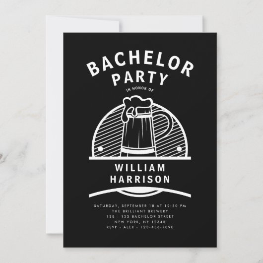Groom Bachelor Party Black and White Brouwerij Tou Kaart (Voorkant)