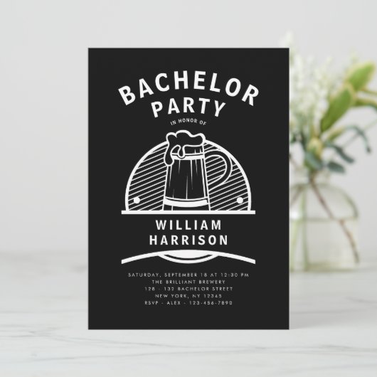 Groom Bachelor Party Black and White Brouwerij Tou Kaart (Staand voorkant)