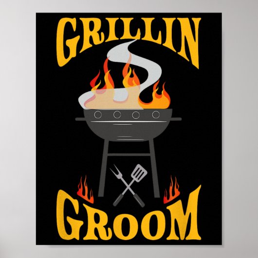 Groom BBQ Grill Roker en Barbecue Chef Poster (Voorkant)