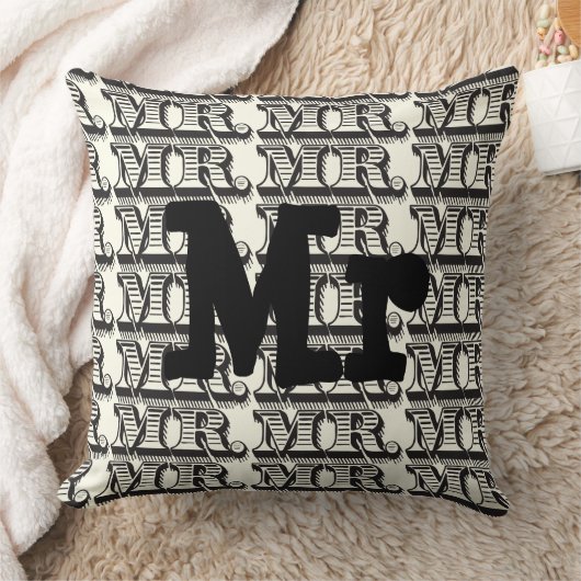 Groom Black and Ivory Mr Typography Pattern Kussen (Deken)