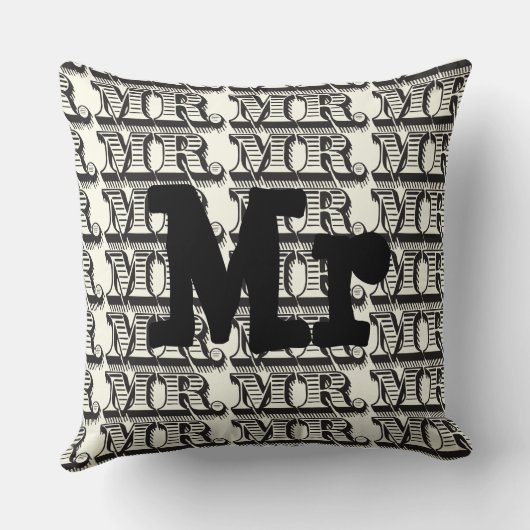 Groom Black and Ivory Mr Typography Pattern Kussen (Achterkant)