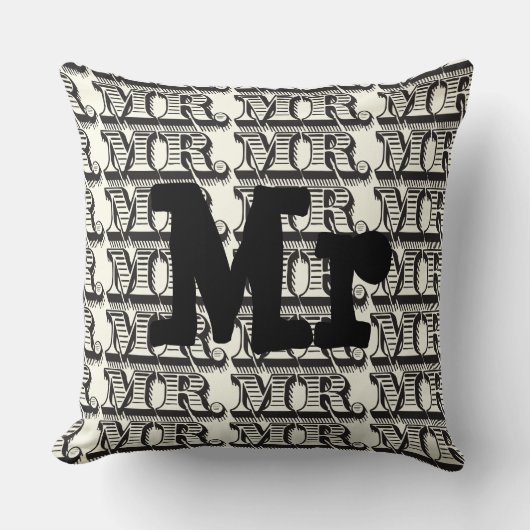 Groom Black and Ivory Mr Typography Pattern Kussen (Voorkant)