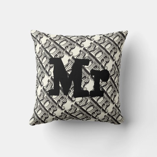 Groom Black and Ivory Mr Typography Pattern Kussen (Achterkant)