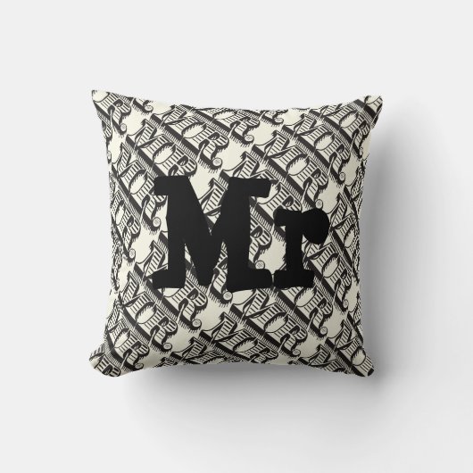 Groom Black and Ivory Mr Typography Pattern Kussen (Voorkant)