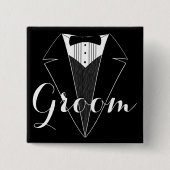 Groom Black and White Tux Wedding Party Button (Voorkant)