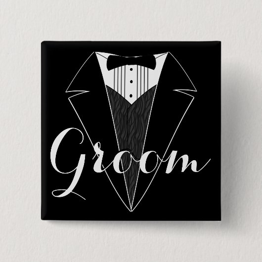 Groom Black and White Tux Wedding Party Button (Voorkant)