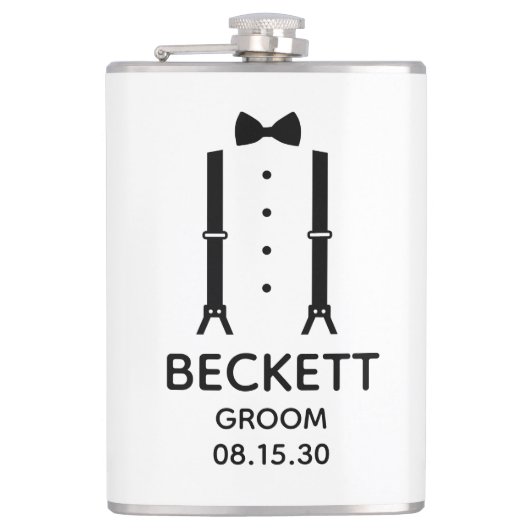 Groom Black Bow Stropdas Heupfles (Voorkant)