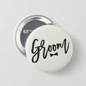 Groom Black Brush Script Bow Stropdas Wedding Part Ronde Button 5,7 Cm (Voorkant /achterkant)