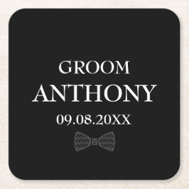 Groom Black Elegant Custom Name Gifts Wedding Kartonnen Onderzetters