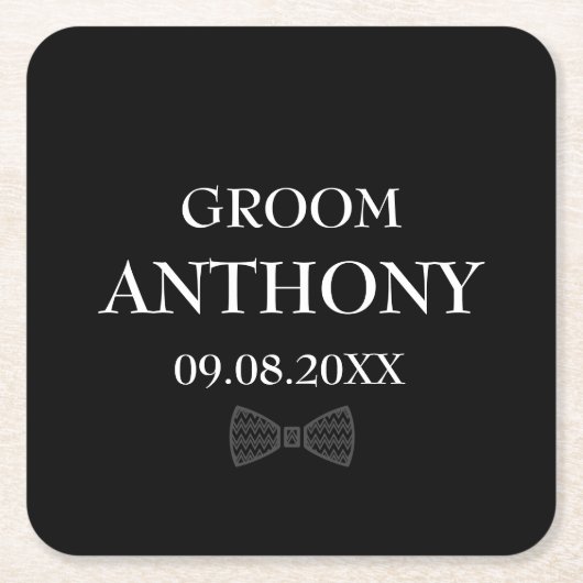 Groom Black Elegant Custom Name Gifts Wedding Kartonnen Onderzetters (Voorkant)